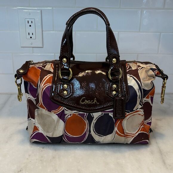 Coach Bag Purse Handbag Pocketbook Multicolor Sateen Ashley Scarf Print Satchel - Picture 2 of 16
